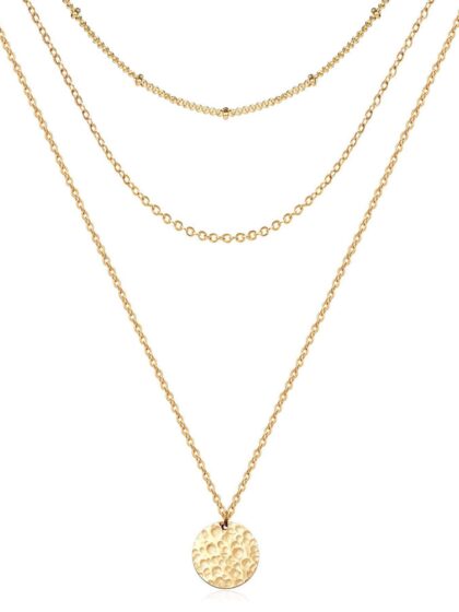 14K Hammered Coin Layered Necklace Set